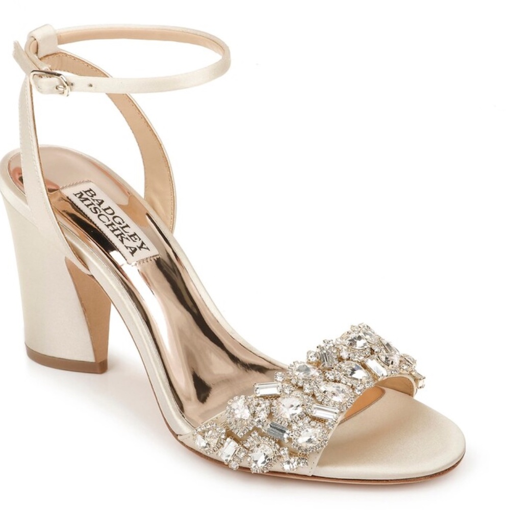 BADGLEY MISCHKA Jill Crystal Embellished Block Heel